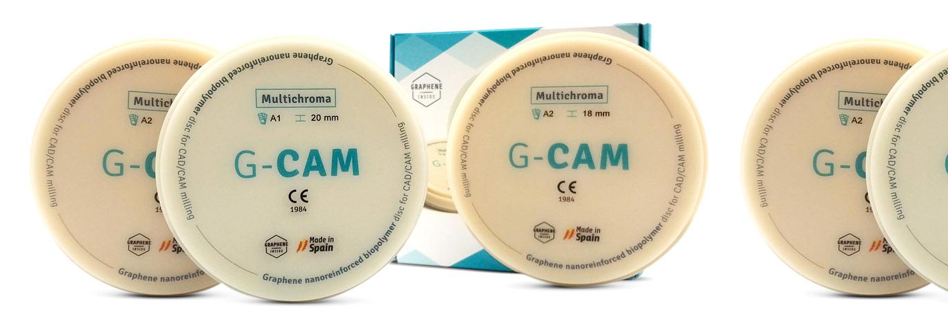 Discos G-CAM Multichroma A1 de 20 mm e A2 de 18 mm com embalagem original, sobre fundo branco